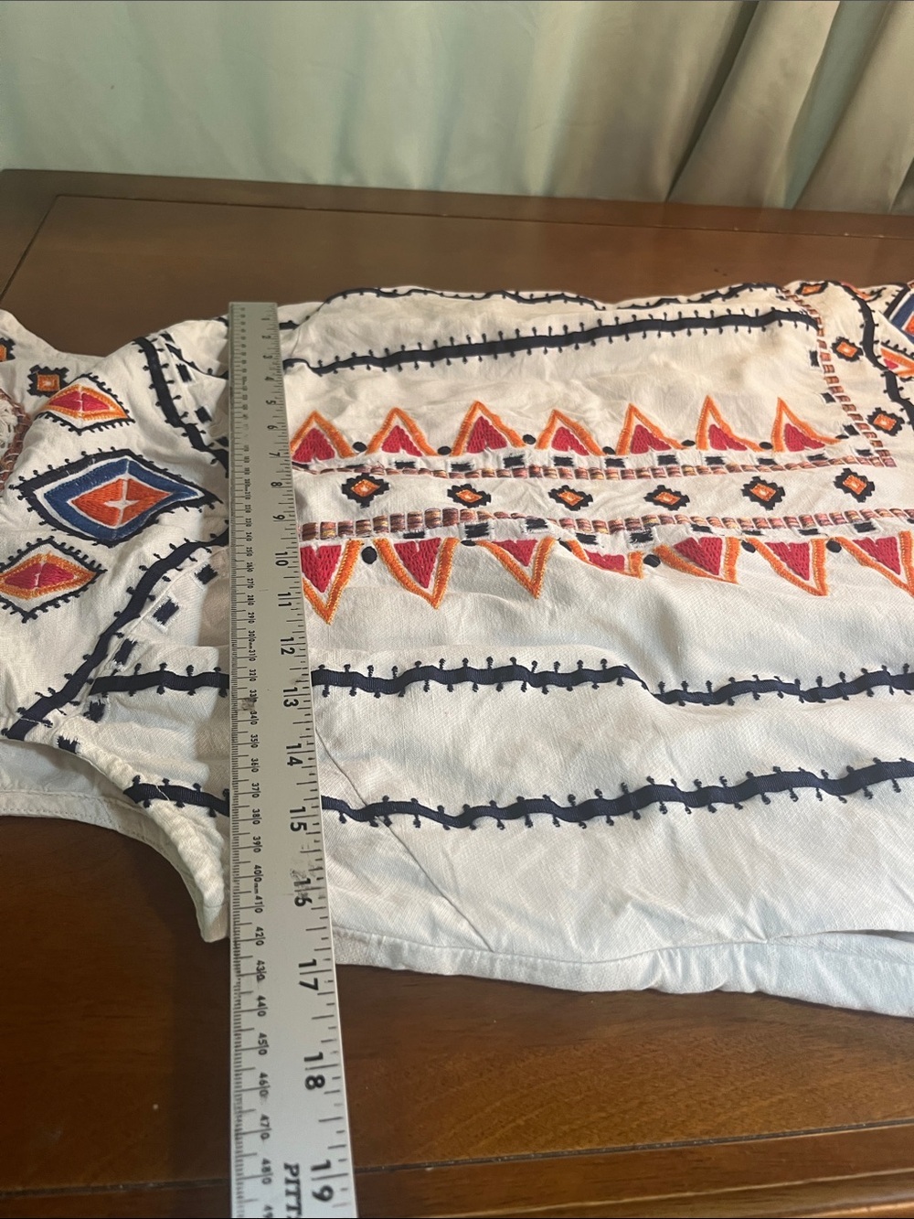 Akemi + Kin White Shift Dress Mini Dress with Orange & Navy Embroidery 2 Petite - Picture 6 of 11
